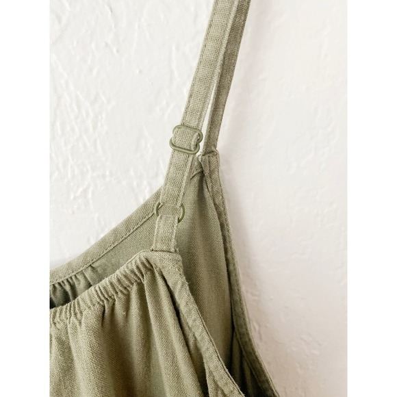 Free Assembly Women's Swing Mini Dress Linen Blend Olive Green Adjustable Straps - Picture 5 of 8
